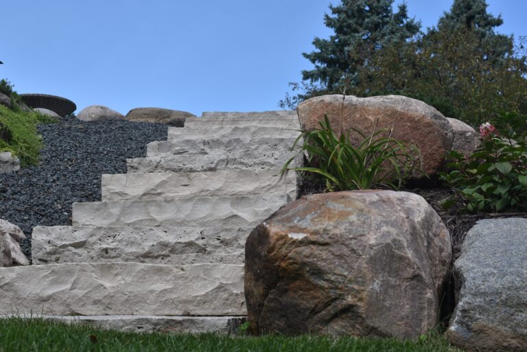 large tan stone stairs - Yellow Brick Road Pavers & Landscapes LLC